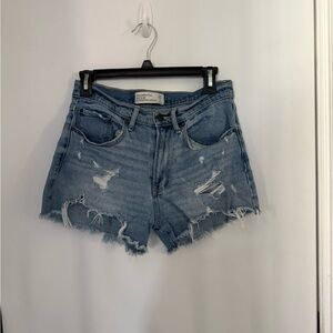 Abercrombie & Fitch Blue High-Waisted Distressed Jean Shorts